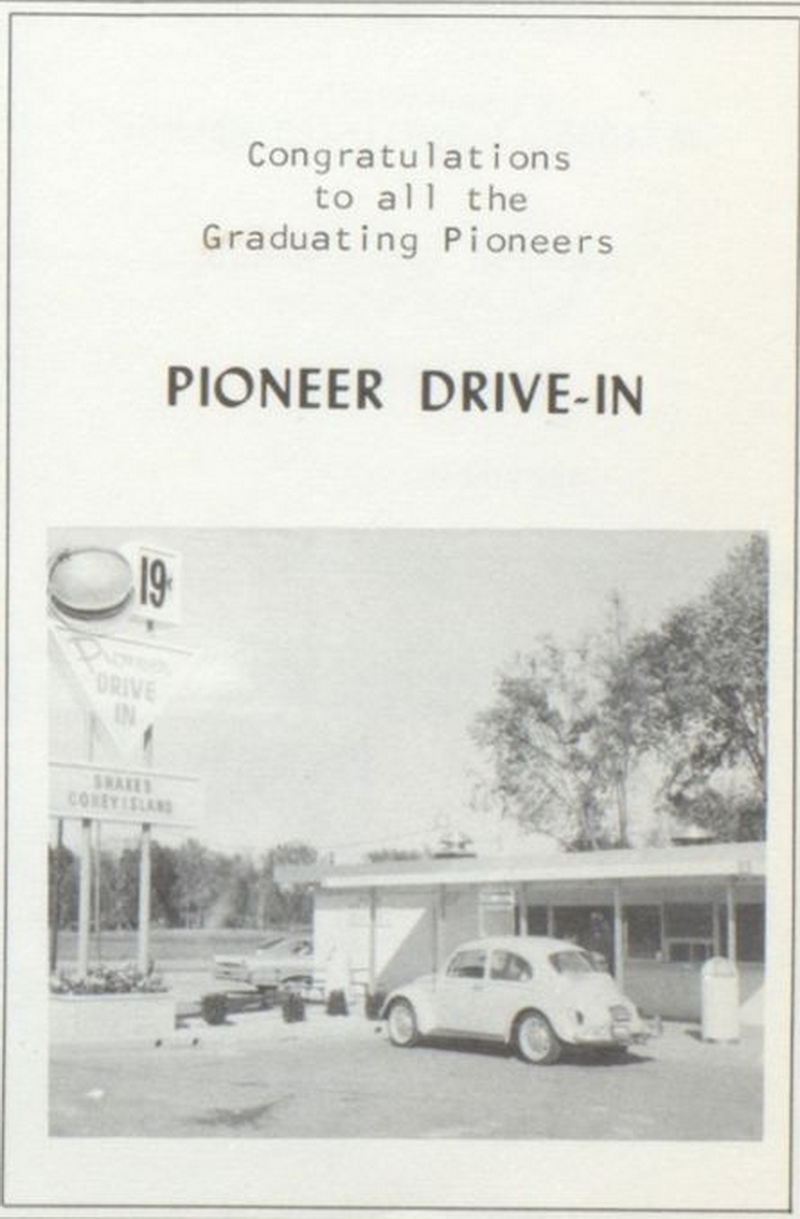 Pioneer Drive-In - 1966 Yearbook Ad (newer photo)